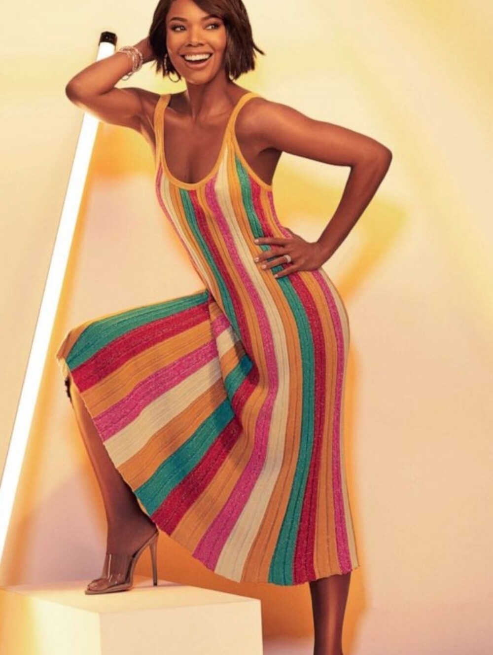 Gabrielle Union Multicolor Striped Tank Dress XS Knee Length Sundress Bodycon